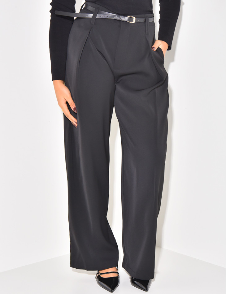 Belted tailored trousers with darts