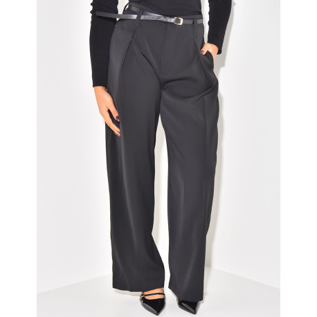 Belted tailored trousers with darts