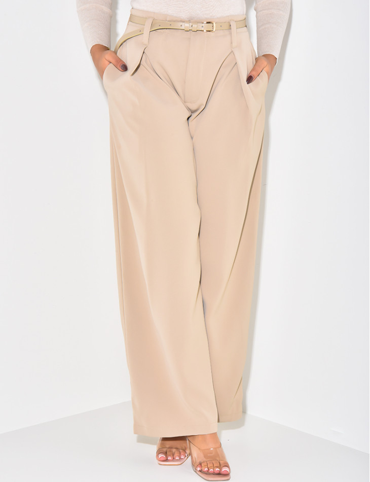 Belted tailored trousers with darts