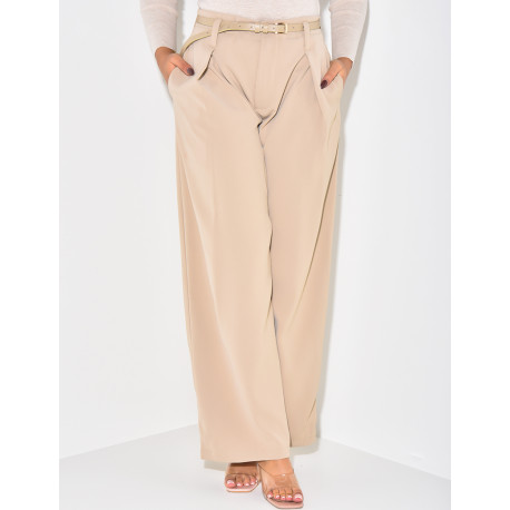 Belted tailored trousers with darts