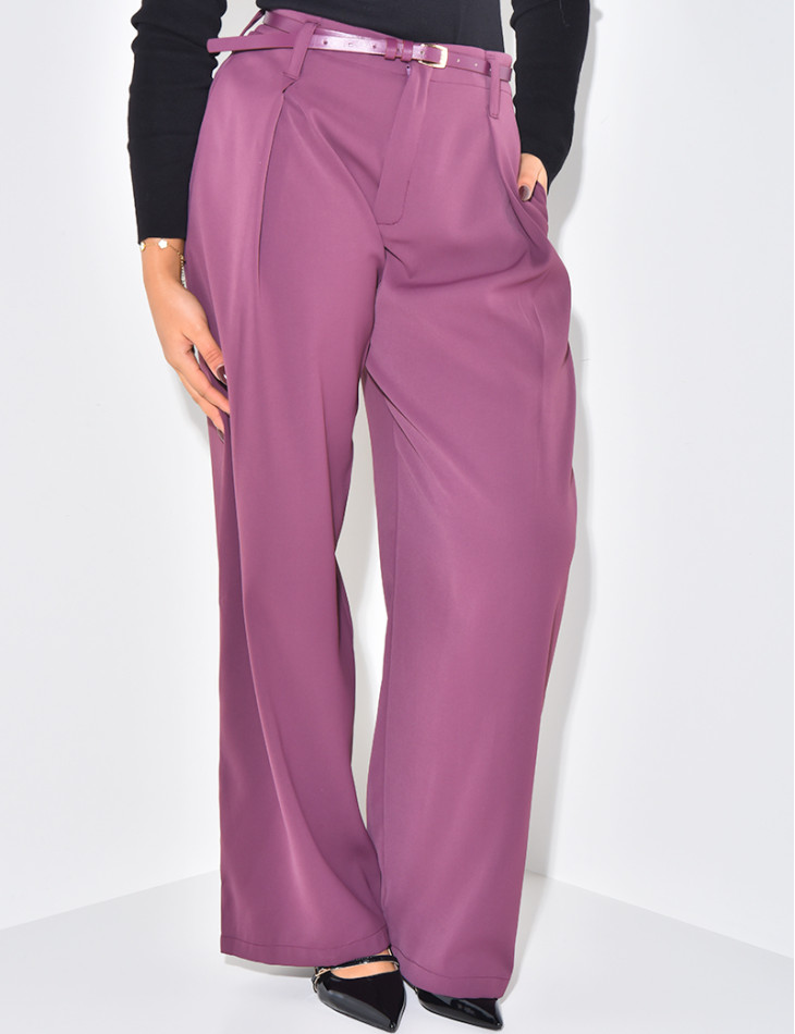 Belted tailored trousers with darts