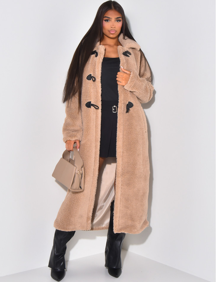 Manteau long effet peau de mouton