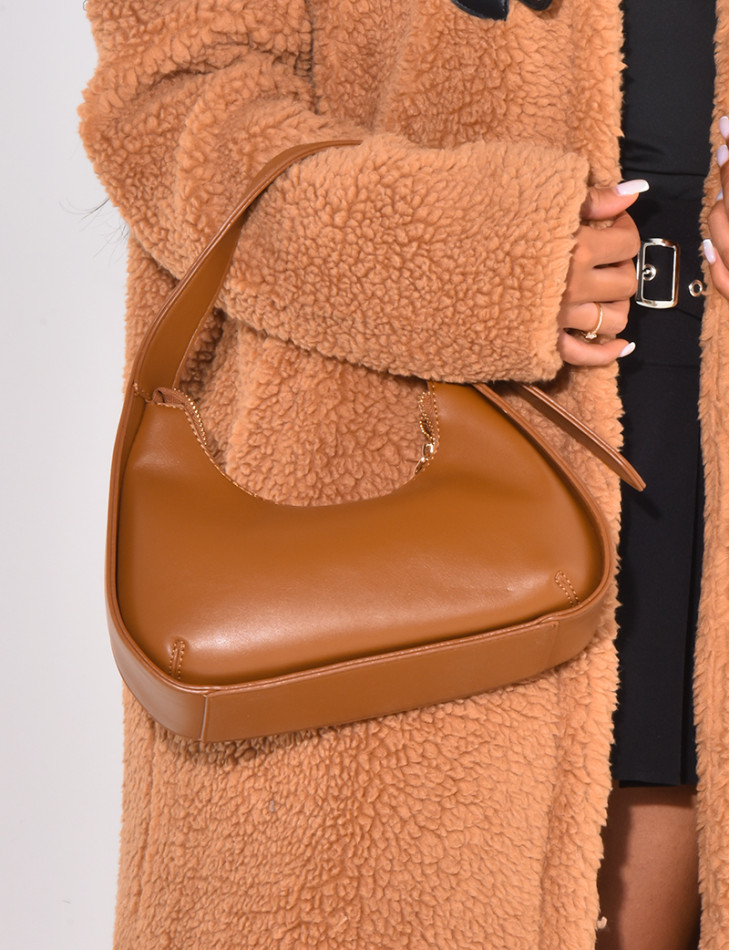 Imitation leather shoulder bag in tan