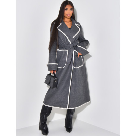 Long coat with embroidered trim