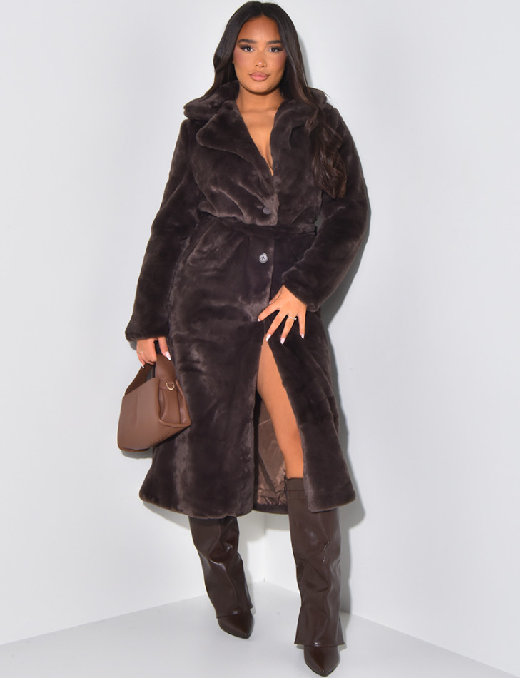 Belted fur coat