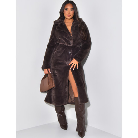 Belted fur coat