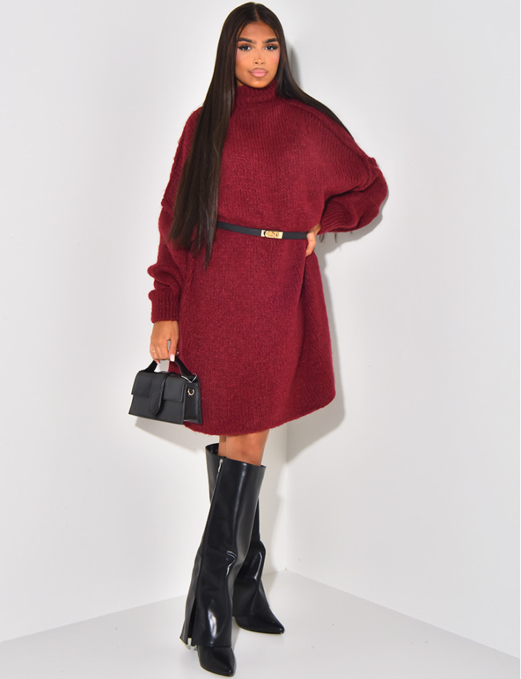 Oversized wool dress with high collar