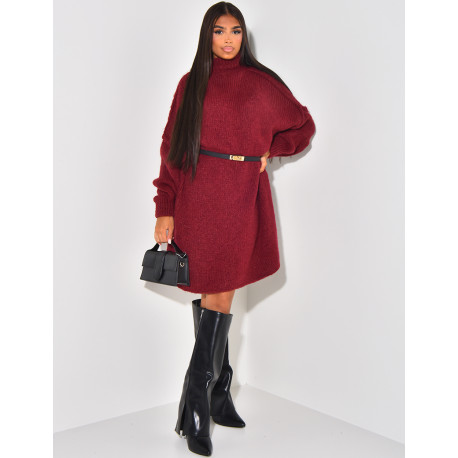 Oversized wool dress with high collar