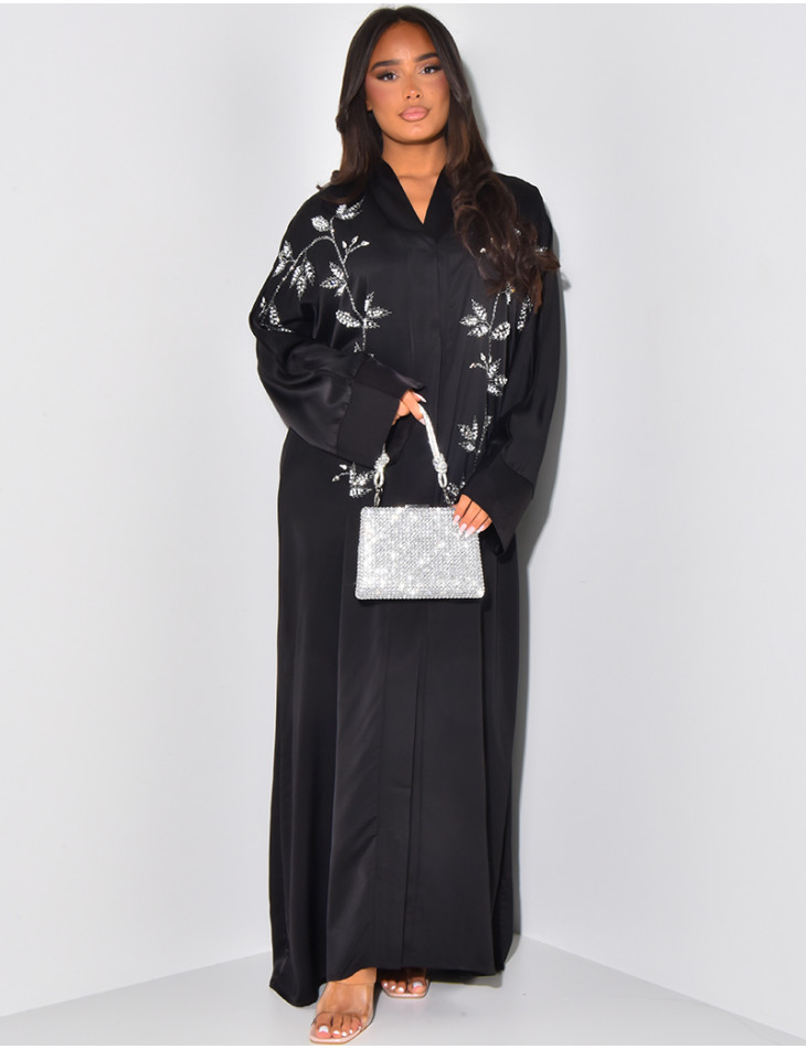 Abaya with pearl and rhinestone details