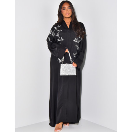 Abaya with pearl and rhinestone details