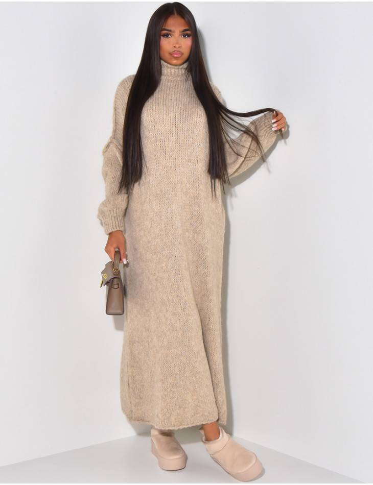 Robe pull col montant oversize en laine