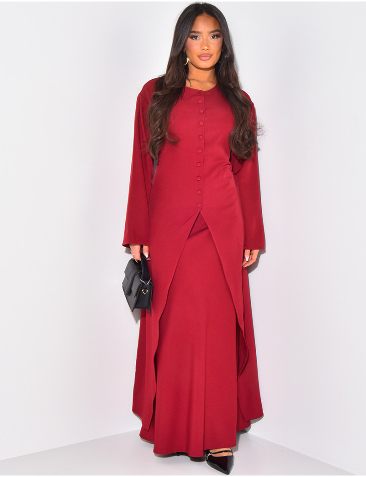 Long tunic with button fastening and long skirt set