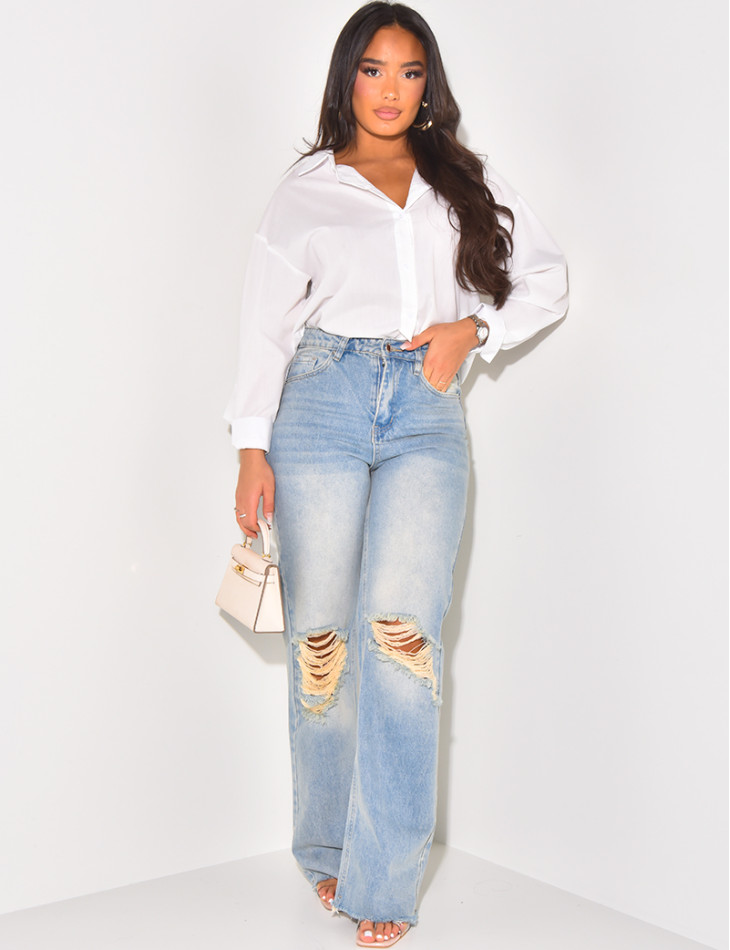 Destroyed wide-leg jeans