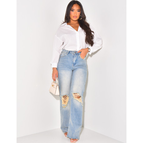 Destroyed wide-leg jeans