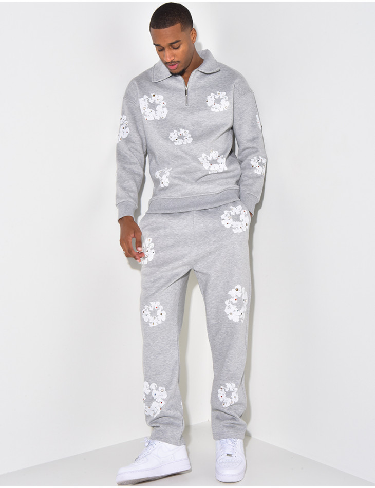 Ensemble jogging et sweat à zip motifs fleurs