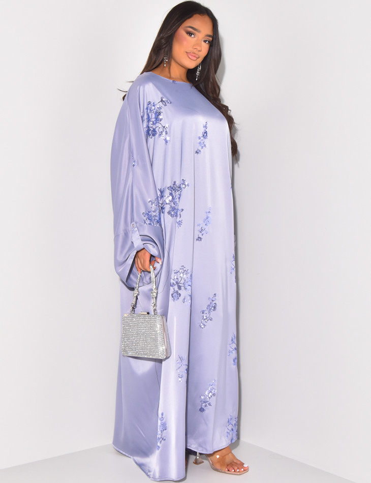 Abaya with floral patterns in sequins