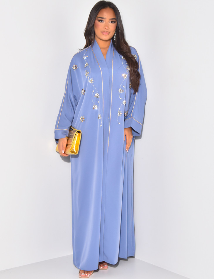 Loose-fitting abaya adorned with crystals