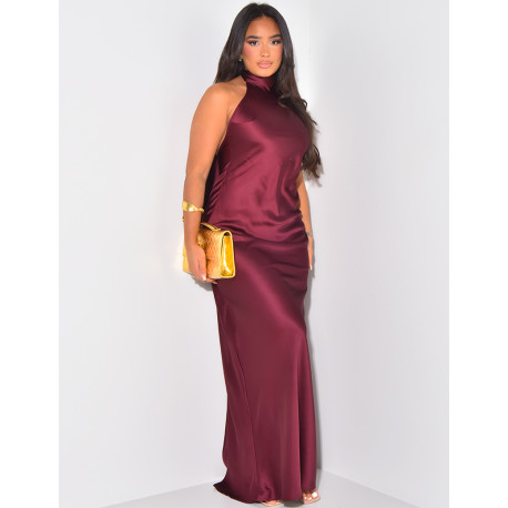 Robe longue dos nu en satin