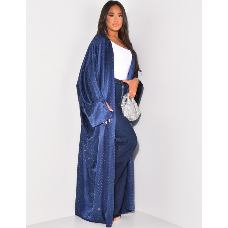 Kimono aus Satin mit Strasssteinen