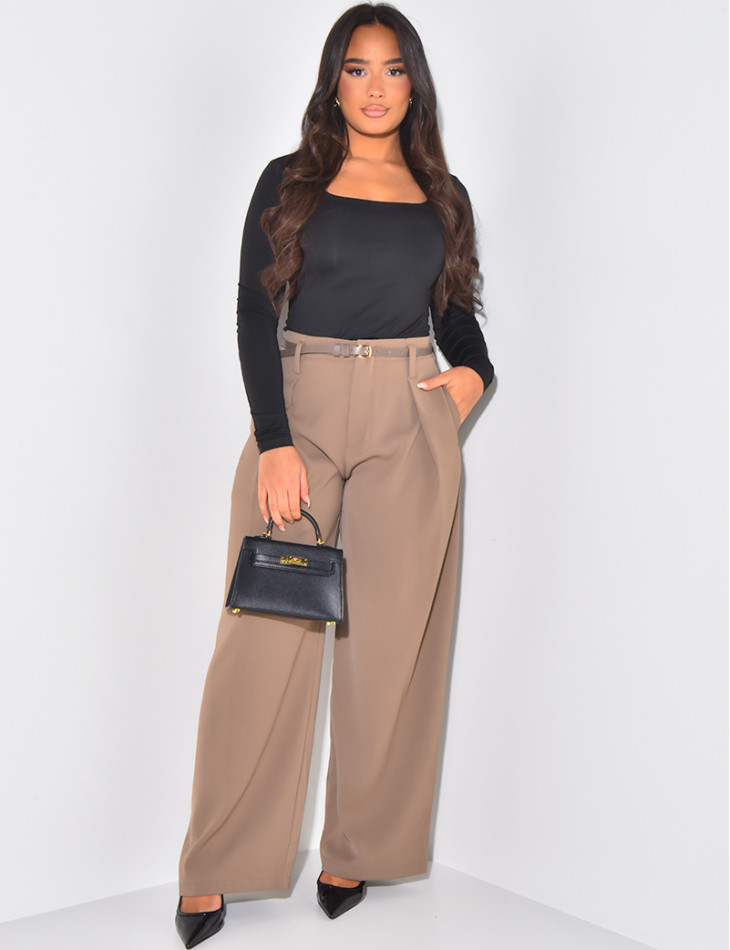 Belted tailored trousers with darts