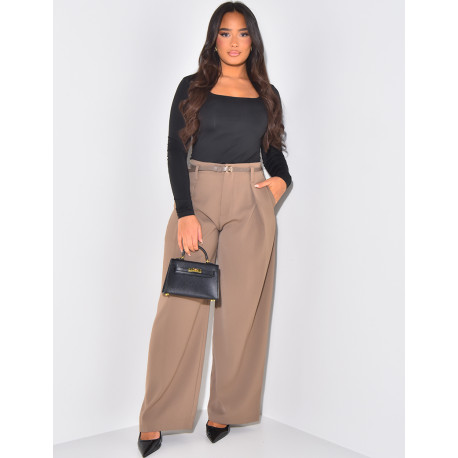 Belted tailored trousers with darts