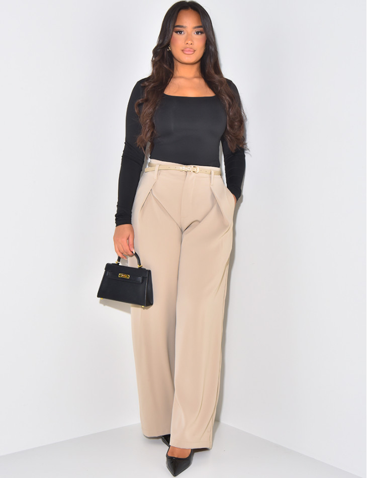 Belted tailored trousers with darts