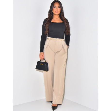 Belted tailored trousers with darts