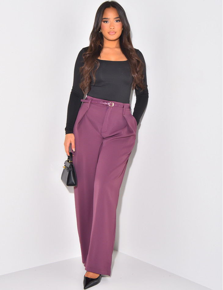 Belted tailored trousers with darts