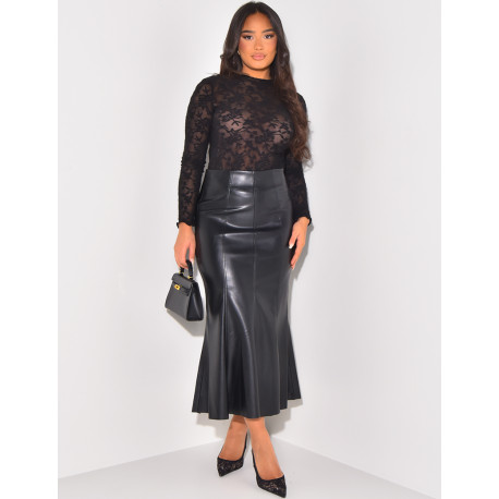 High-waisted flared skirt in faux leather