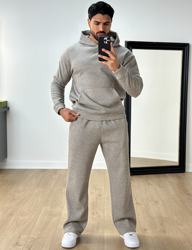 Ensemble pantalon et sweat à capuche côtelé