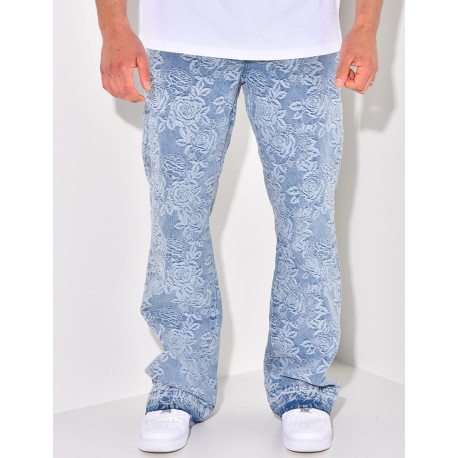 Jeans flare avec roses en reliefs