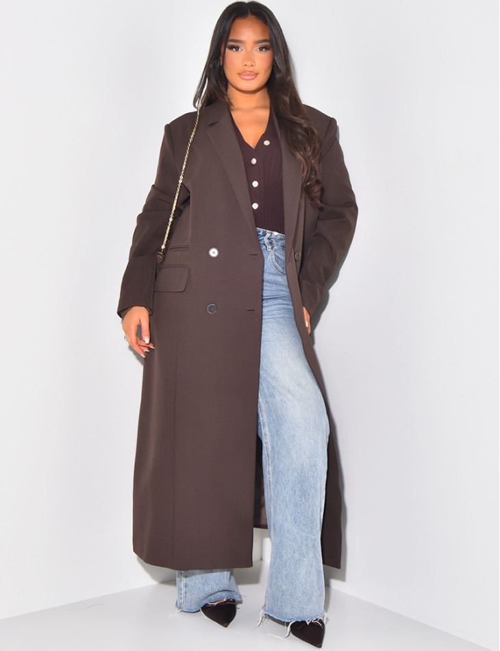 Oversized long blazer with slit pockets