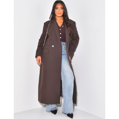 Oversize-Longblazer mit geschlitzten Taschen