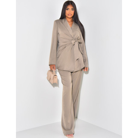 Tie-back blazer and straight trousers set