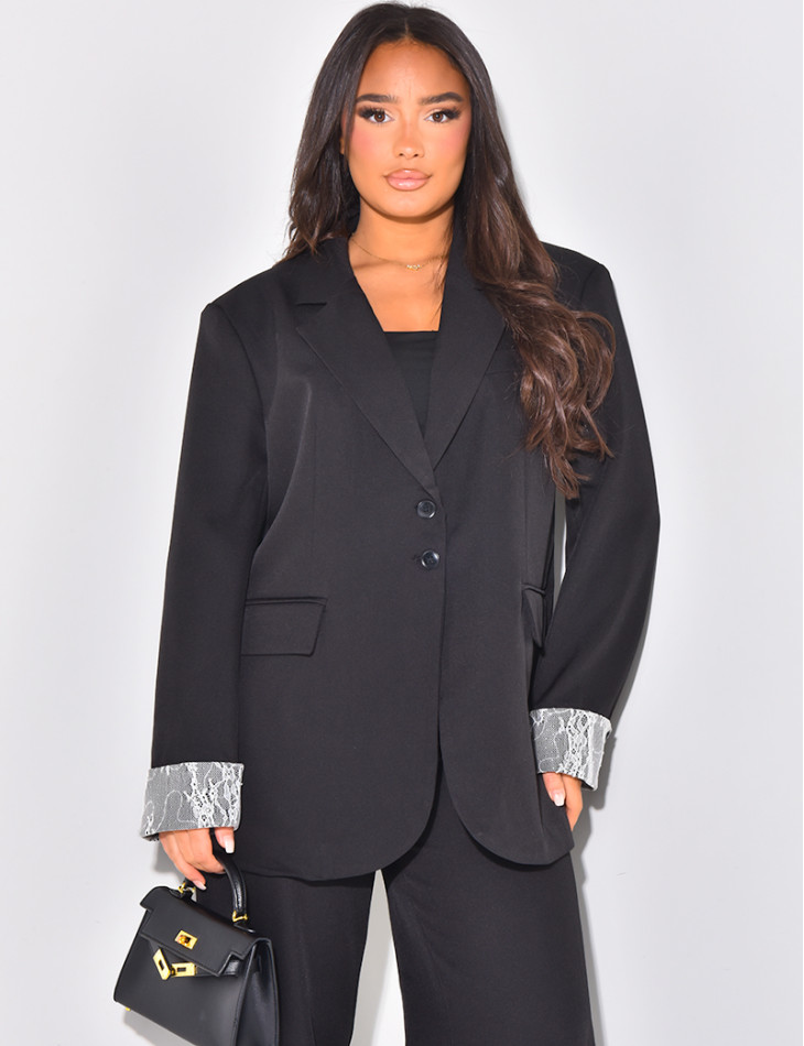 Oversized blazer with lace lapels