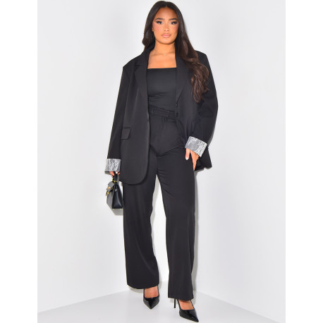 Puff-effect high-waisted suit trousers