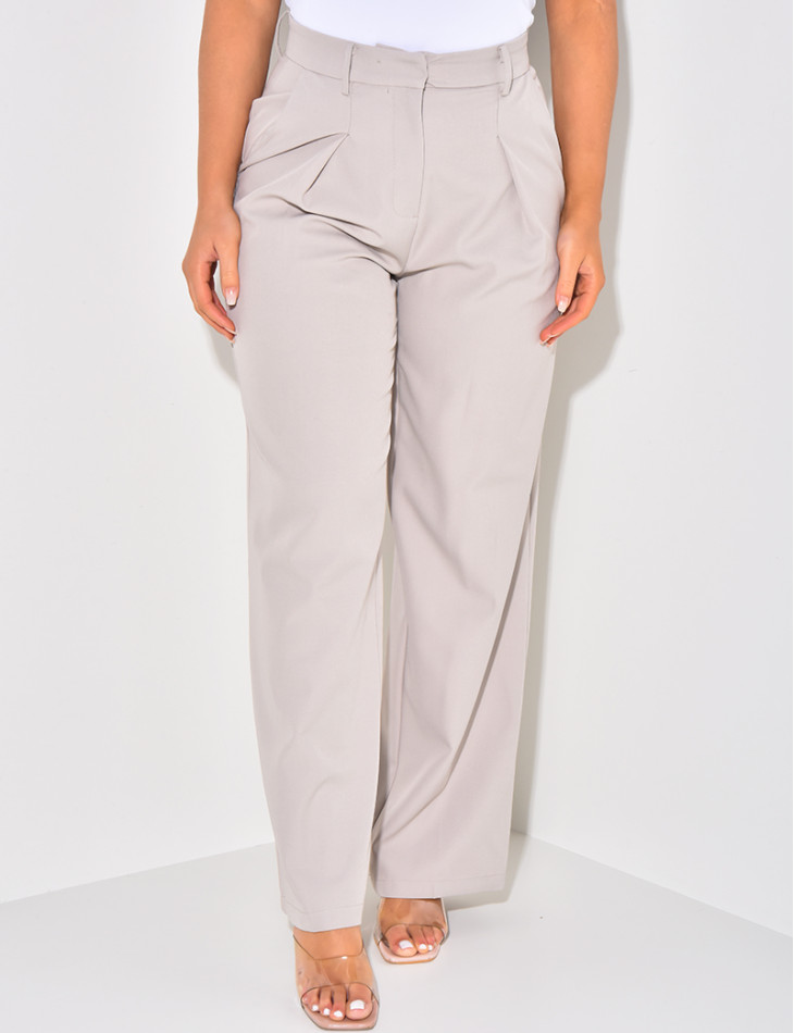 Pantalon de tailleur taille haute effet bouffant