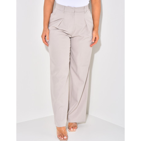 Pantalon de tailleur taille haute effet bouffant