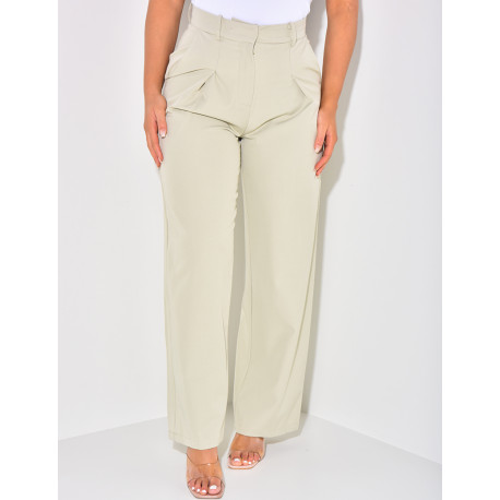 Pantalon de tailleur taille haute effet bouffant