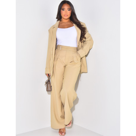 Straight-leg linen trousers with darts