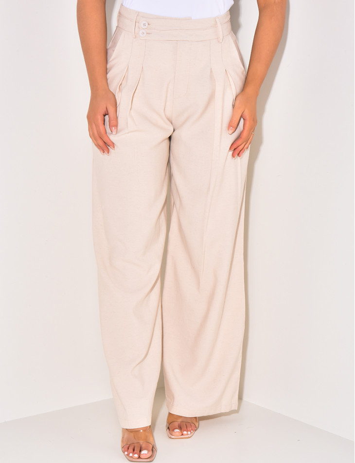 Straight-leg linen trousers with darts