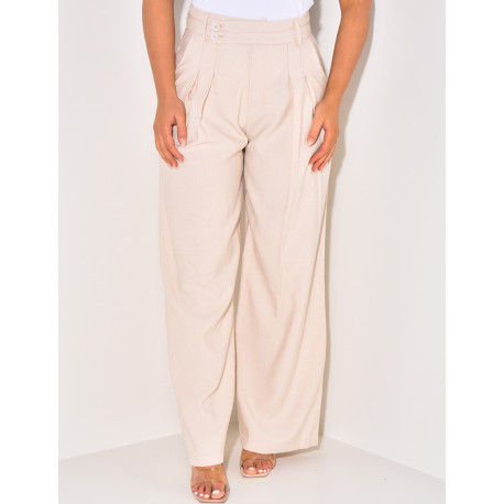 Straight-leg linen trousers with darts