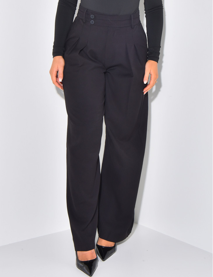 Straight-leg linen trousers with darts