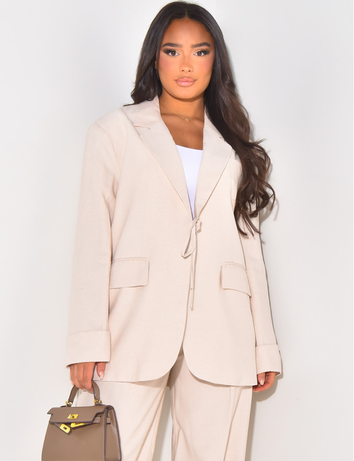 Oversized linen tie blazer