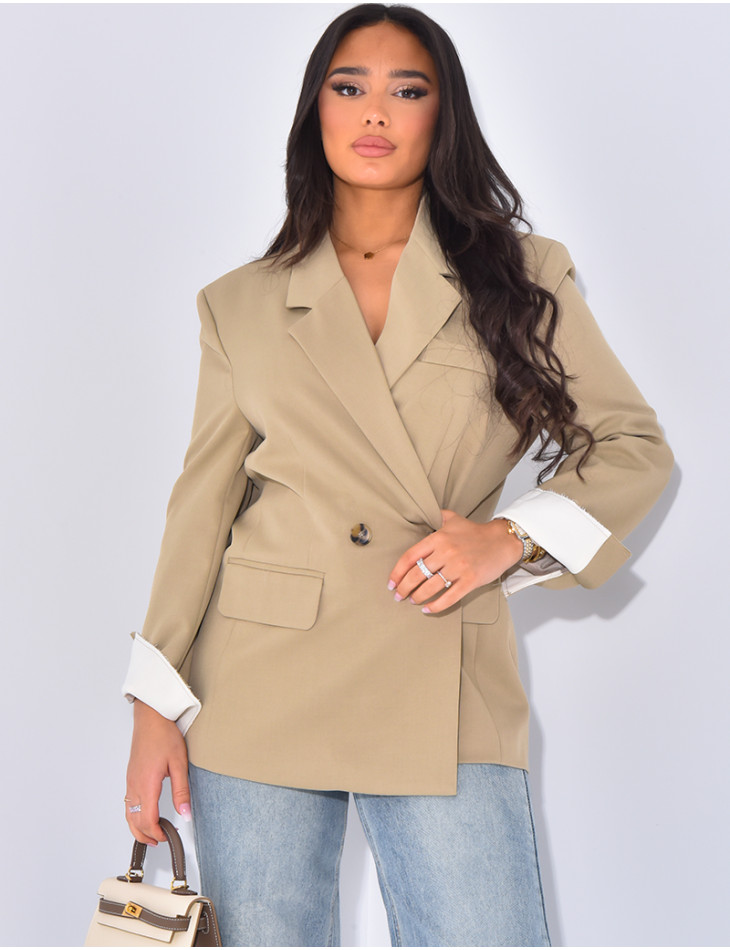 Blazer oversize croisé à manches retroussées