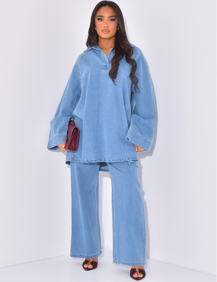 Oversized denim trousers and top set