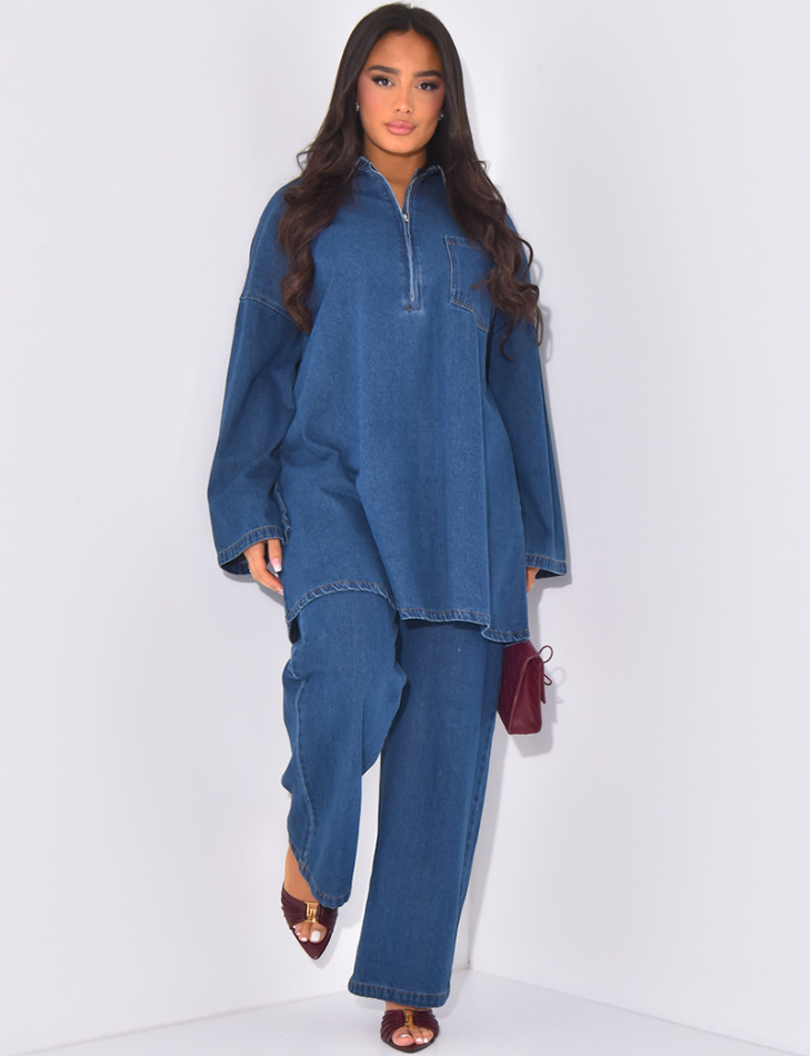 Oversized denim top and pants set