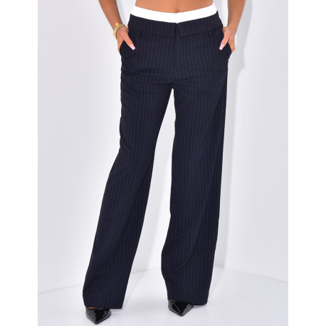 Striped tailored trousers with turn-ups at the waist