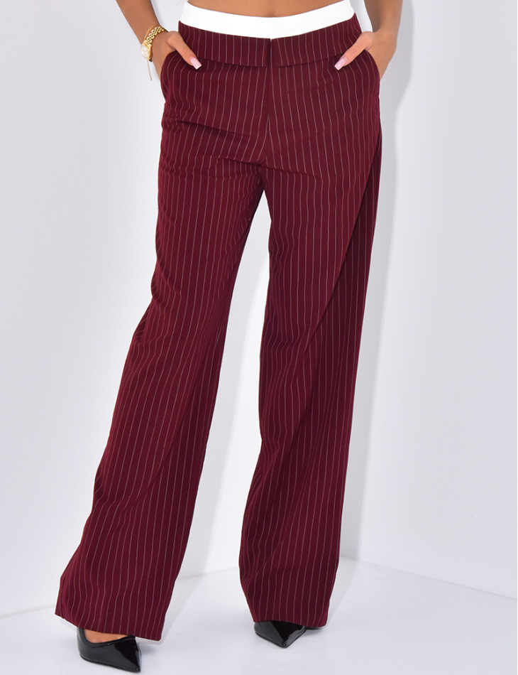 Striped tailored trousers with turn-ups at the waist