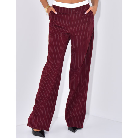 Striped tailored trousers with turn-ups at the waist